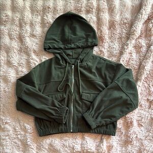 Green Hooded Cropped Jacket
